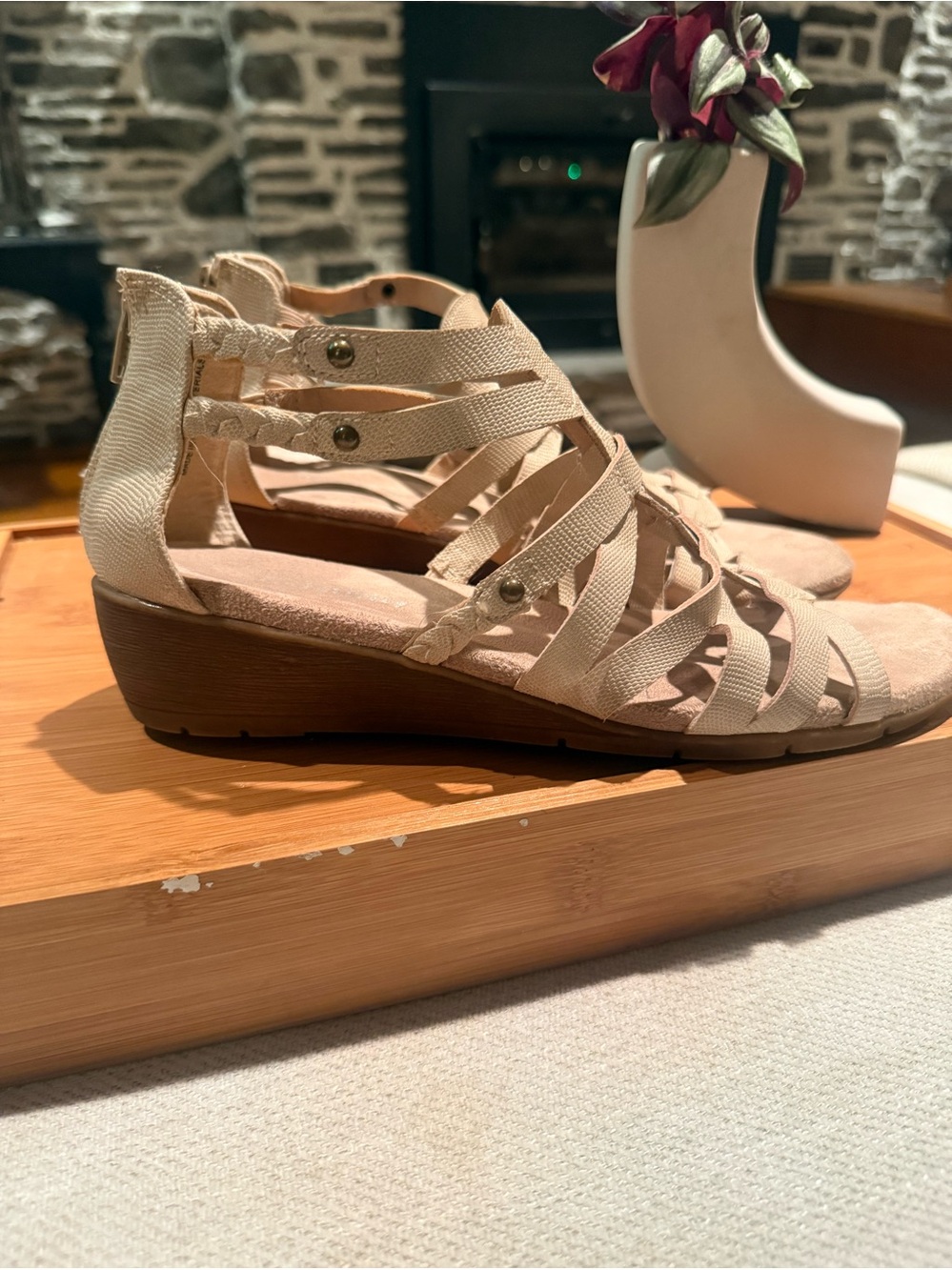 Relativity Women's Strappy Wedge Sandals in Beige - Comfort Casual
